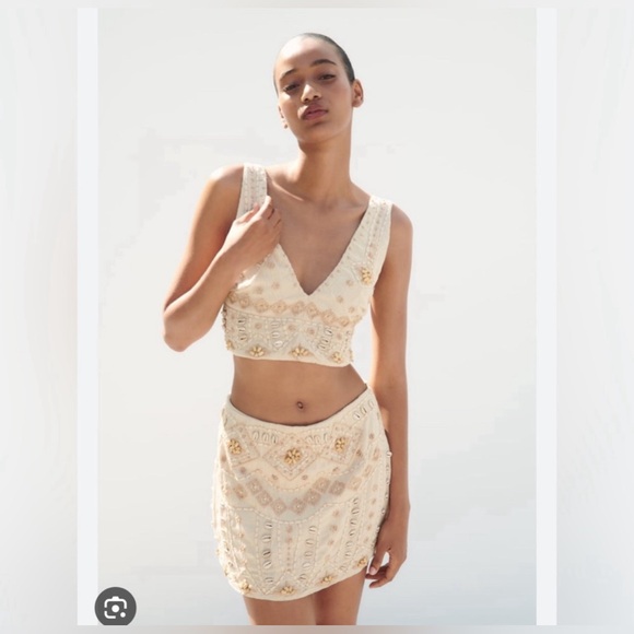 NWT Zara BLOG FAV shell mini skirt + top SET
cream/beige 100 cotton size S - Picture 5 of 17